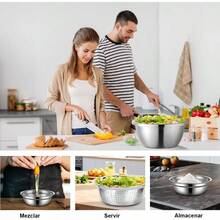 Bowls de cocina 9 Piezas, Bowl acero inoxidable, Boles Mezcladores para Ensalada, Cesta de Drenaje, ralladores, Apilables, para Hornear, Mezclar, Ensalada, almacenar alimentos, cocina accesorios - Pago - Ver 5
