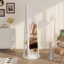 Dripex Jewelry Organiser Mirror Wardrobe, 360° Swivel Jewelry Storage, Lockable, 3 In 1 Free Standing Mirror With Storage Shelves - White - View 1