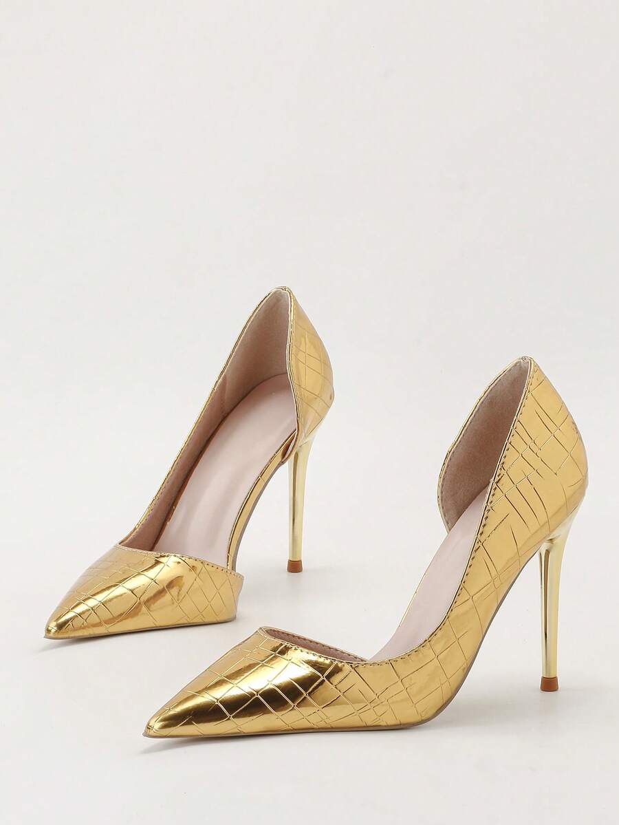 Fashionable Minimalist Pointed Toe Sexy Nightclub Slimming Stiletto Super High Heel Peep Toe High Heel Shoes, Elegant Ladies High Heels, Closed Toe High Heels, Elegant Women Shoes, Gold High Heels