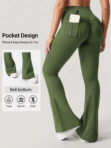 YEOREO Flare Leggings With Pockets For Women Butt Lifting Gym Yoga Leggings Flare Leggings Joggers For Women Fall Clothes For Women Winter Clothes For Women - 酪梨綠 - 查看 7