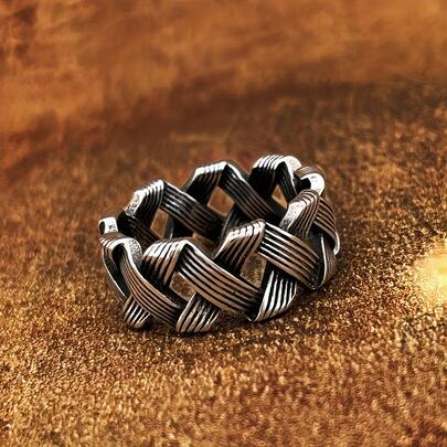 1pc Chain Stainless Steel Ring, Unisex Fashion Jewelry Accessory