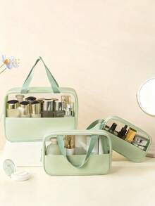 Clear Makeup Bag With Zipper, Portable Makeup Bag, Travel Clear Toiletry Bag, Quart Size Bag Carry On Airport Airline Compliant Bag Travel Toiletry Bag For Women And Men, Translucent Toiletry Bag With Handy Handle, Makeup Cosmetic Organizer Bag Beach Bag Beach Essentials Beach Towel Organizer Beach Accessories Beach Stuff Holiday Bag Holiday Essentials For Summer For Vacation Wash Bag For Travel For Bathroom Large Capacity For Men