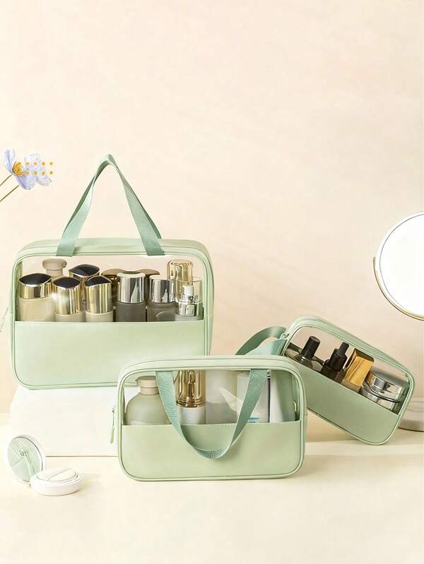 Clear Makeup Bag With Zipper, Portable Makeup Bag, Travel Clear Toiletry Bag, Quart Size Bag Carry On Airport Airline Compliant Bag Travel Toiletry Bag For Women And Men, Translucent Toiletry Bag With Handy Handle, Makeup Cosmetic Organizer Bag Beach Bag Beach Essentials Beach Towel Organizer Beach Accessories Beach Stuff Holiday Bag Holiday Essentials For Summer For Vacation Wash Bag For Travel For Bathroom Large Capacity For Men