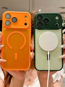 1个电镀相机镜头贴膜磨砂手机壳,兼容 17 Pro Max,支持磁吸无线充电,PC材质保护套 - 橘色 - 查看 5