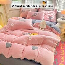 3 件套加厚保暖双面羊毛床上用品套装 - 心形 + 彩虹条纹印花图案 | 1 件羽绒被套，2 件枕套，不含被子或枕头 | 舒适温暖，锁热透气，冬季必备床上用品 - 愛心翅膀 - 查看 6