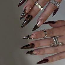 Long Press On Nails Stiletto Fake Nails Brown Ombre Glue On Nails French Tip Acrylic Nails Y2k False Nails 24Pcs Almond Manicure Stick On Nails - 多色18 - 查看 2