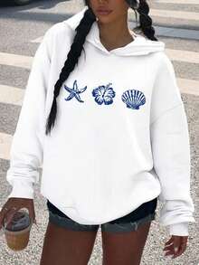 1件少女休闲印花套头卫衣，秋冬季学生青少年服装长袖加厚抓绒上衣 - 美丽的盛开花朵，热爱植物，趣味多彩的卫衣，激发每个孩子的想象力