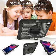 Etui ochronne na tablet Apple Silicone + PC 3 w 1 z uchwytem obrotowym 360°, paskiem na rękę, paskiem na ramię, wytrzymałą, antypoślizgową osłoną ochronną tabletu