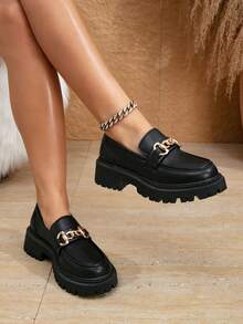 Black Mary Jane Shoes, British Style, Platform, Thick Sole, Loafers, High Heels For Short Girl - Black - View 3