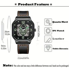 5pcs Men's Gift Set: Skeleton Dial Luminous Pointer Street Fashion PU Strap Quartz Watch, Skeleton Bracelet, Suitable For Gifts, Festivals