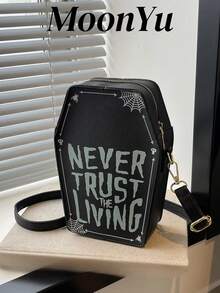 万圣节古怪糖果包朋克摇滚不对称单肩包，独特时尚黑色女士斜挎包，万圣节钱包，非常适合化装派对万圣节时尚和哥特式时尚，最适合女性的万圣节礼物 - 黑色 - 查看 1