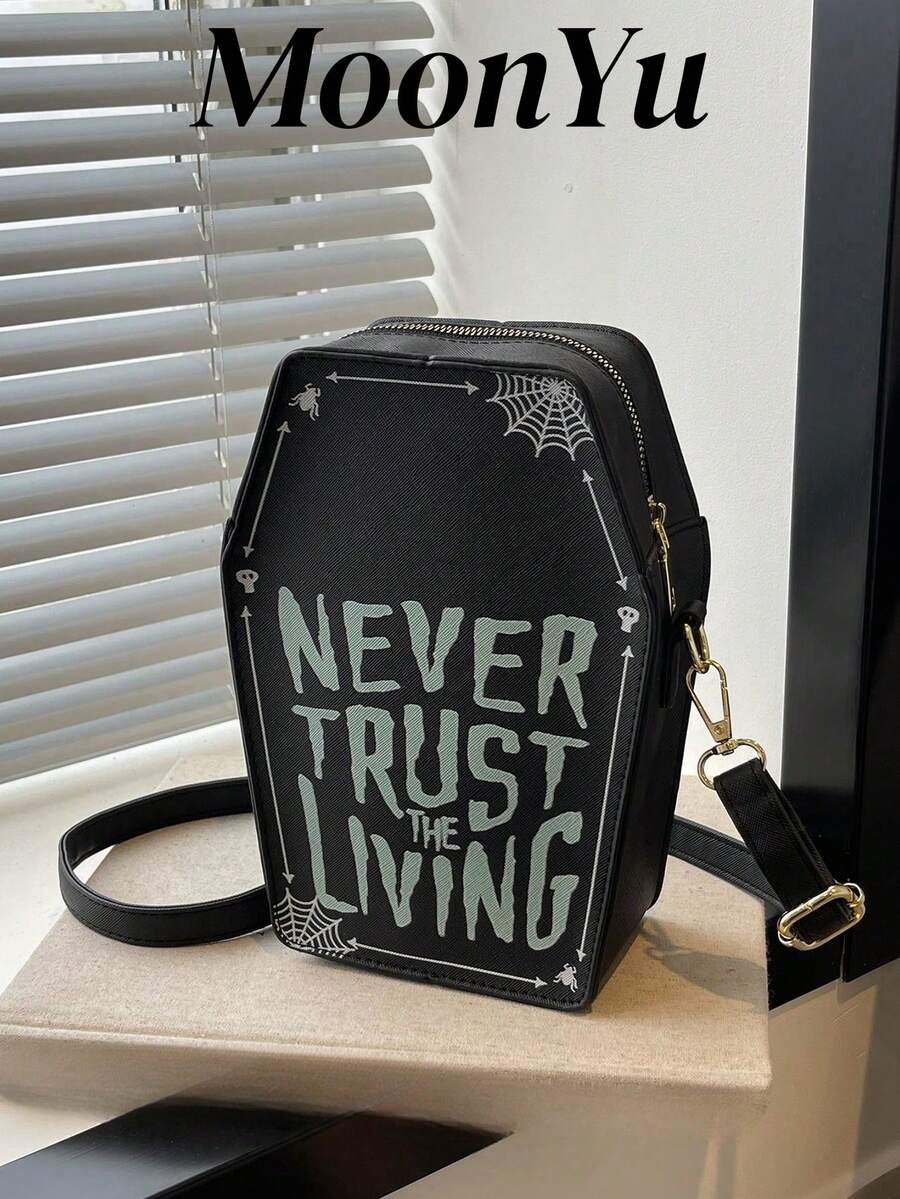 万圣节古怪糖果包朋克摇滚不对称单肩包，独特时尚黑色女士斜挎包，万圣节钱包，非常适合化装派对万圣节时尚和哥特式时尚，最适合女性的万圣节礼物 - 黑色 - 查看 1