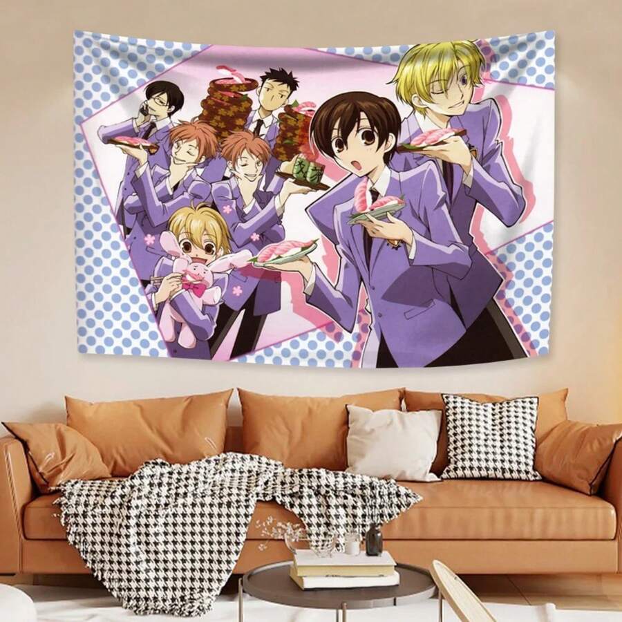 Classic Anime Tapestry Ouran High School Host Clubs Kawaii Home Decor Wall Hanging Bedroom Dorm Background Cloth Birthday Gift - 彩色 - 查看 1