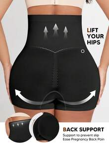 孕妇高腰托腹短裤，带可扩展腹部支撑片，适合孕期瑜伽、运动和圣诞节穿着 - 黑色 - 查看 2