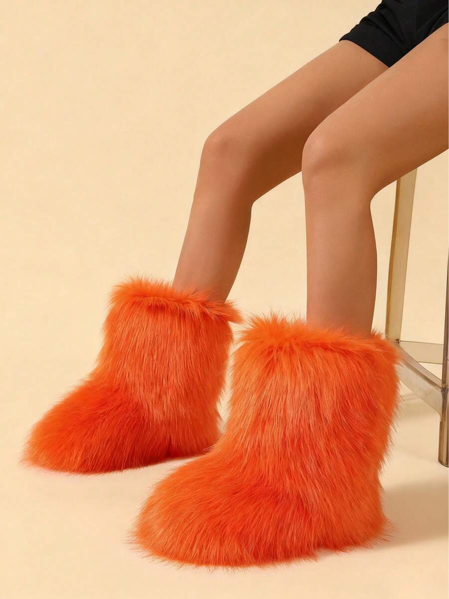 2025 New Thigh High Boots For Women, Warm Thick Non-Slip Furry Mid-Calf Boots, Stylish Snowboots For Winter - Orange - View 1