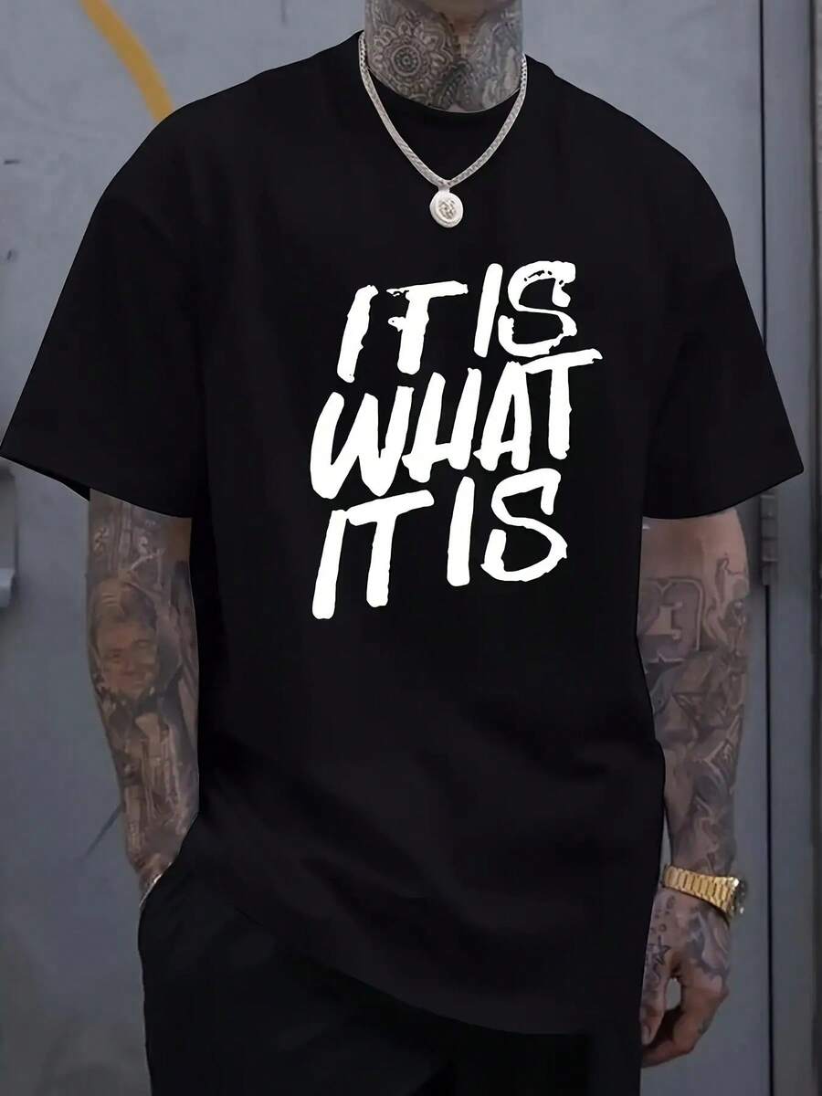Printed T-Shirt, Men's Casual Short-Sleeve Summer Tee - Black - View 1