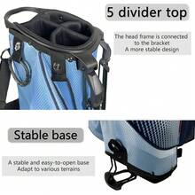 1 Piece Lightweight Golf Stand Bag, 5 Way Top Divider, Adjustable Double Straps, 5 Zippered Pockets, With Bag Cover For Man/Woman Golfers Golf Bag - Blue - View 3