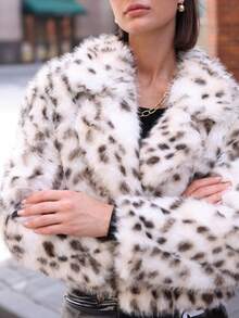Women Leopard Print Faux Fur Coat, Autumn/Winter - Leopard Apricot - View 9