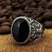 Men's Vintage Cross Design Stainless Steel Ring With Rectangular Cubic Zirconia - Minimalist Style Fashion Accessory - Oval - View 24