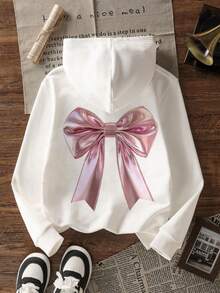 1pc Tween Girl Thermal Lined Thick Warm Sweatshirt, Young Student Clothing, Suitable For Kids Autumn/Winter Long Sleeve Top - White - View 4