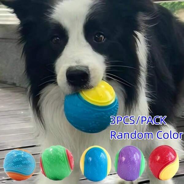 3pcs/Set Random Color Pet Dog Ball Toys, Dog Training Chew Toy With Sound