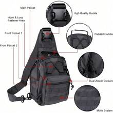 Tactical Backpack, Messenger Bag For Men And Women, Wear-Resistant|Waterproof|Molle|Large Capacity|Sling Shoulder Backpack, Suitable For Outdoor Hiking, Fishing Camping, Daily Carry Chest Bag, Birthday Gift, Christmas, Thanksgiving, Halloween Gift - 黑色 - 查看 2