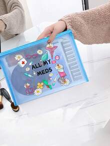 Mesh Cosmetic Bag With "All My Meds" Mesh Medicine Bag, Red Air Cushion Storage Portable Storage Bag, Makeup Bag, Skincare Bag, Travel Essentials, Dormitory Supplies, Wedding Bride Gifts, Mother's Day Gift, Birthday Gifts,Transparent Organizer For Pills & Medical Supplies, Stylish Travel Medication Pouch, Must - Have For Health Medicine Organizer Medicine Storage Bag For Travel For Outdoor First Aid Bag