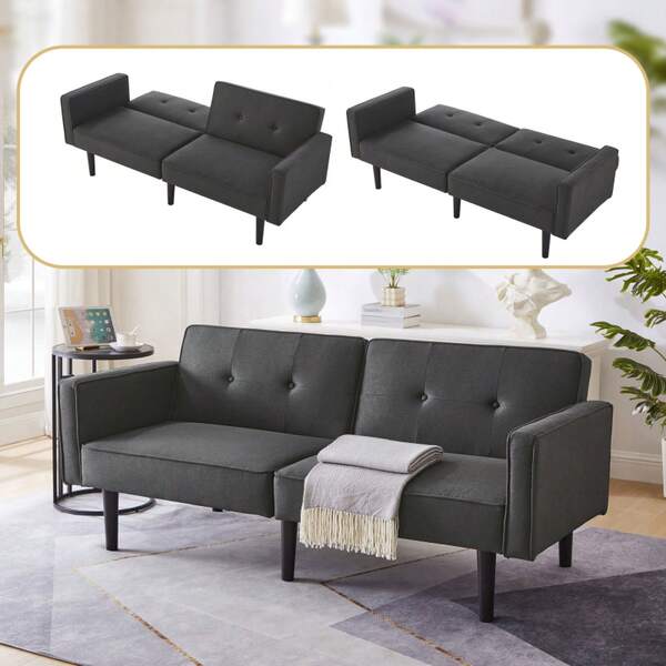 Modern 2-Seater Sofa Bed - Velvet Upholstery, 3-Way Adjustable & Gold-Plated Metal Legs Elegant Sofa With Sleeping Function - Space-Saving, Chargeable, Ideal For Small Rooms