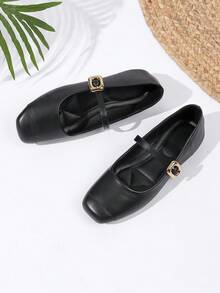 女式低帮玛丽珍平底鞋，法式复古风格，柔软皮革，春秋季