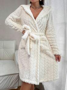 Coral Fleece Hooded Bathrobe, 3D Tortoiseshell Texture, Soft Comfortable Absorbent Loungewear - Multicolor - View 4