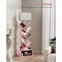 6 Tier Tree Bookshelf, Narrow Bookcase Tower, Tall Floor Standing Book Organizer With Storage Cabinet For Living Room, Bedroom And Home Office - 粉色 - 查看 1