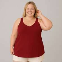 Women's Plus Size Blouse Wide Strap Tank Top Basic Crepe V1 Collar Tank Top Various Colors - Gỗ đỏ - Xem 4
