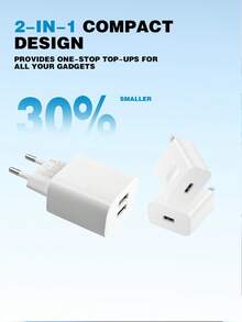 2.4A Dual USB Wall Charger, Fast Charging Adapter, Dual Port Smart Phone Charger Plug, EU Plug Compatible With Apple, And Other Smartphones - EU C Type Plug(220-240V) - View 3