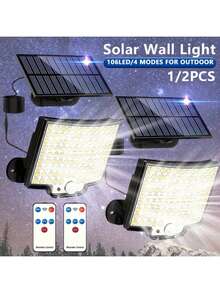 1/2/4/6/8pcs 8000W Solar LED Lights, Waterproof Outdoor Wall Lamp With Adjustable Motion Sensor And Remote Control - No Battery Needed, Suitable For Garden, House, Yard, Garage Lighting