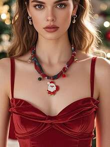 1pc Fashion Heart, Santa Claus, Reindeer, Gingerbread Man, Christmas Tree, Small Bell Pendant Women's Scarf Necklace, Creative Christmas Accessory Suitable For Parties And Decoration
