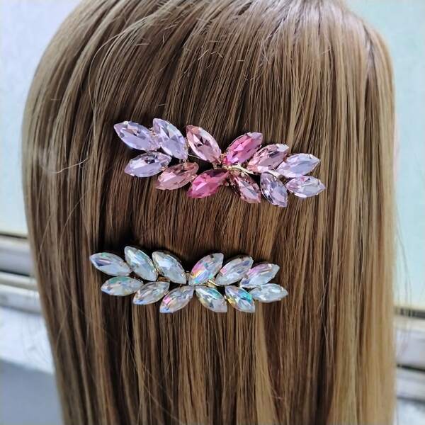 Presilha de cabelo dourada em formato de folha de cristal de luxo (iridescente/rosa roxo ombré), presilhas de garra, prendedor de cabelo, presilhas de cabelo