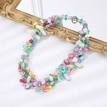 1pc New Three-Layer Hand-Made Beaded Fashionable Age-Reducing Versatile Temperament Women'S Necklace - 咖色 - 查看 3