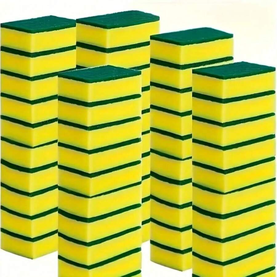 12/24 件双面清洁海绵 - 重型防刮擦海绵，带绿色和黄色层，可堆叠用于餐具、厨房、浴室、台面 - 耐用家居清洁必备品，圣诞礼物之选，多表面清洁剂 | 高效洗涤器 | 高吸水性海绵 - 彩色 - 查看 1