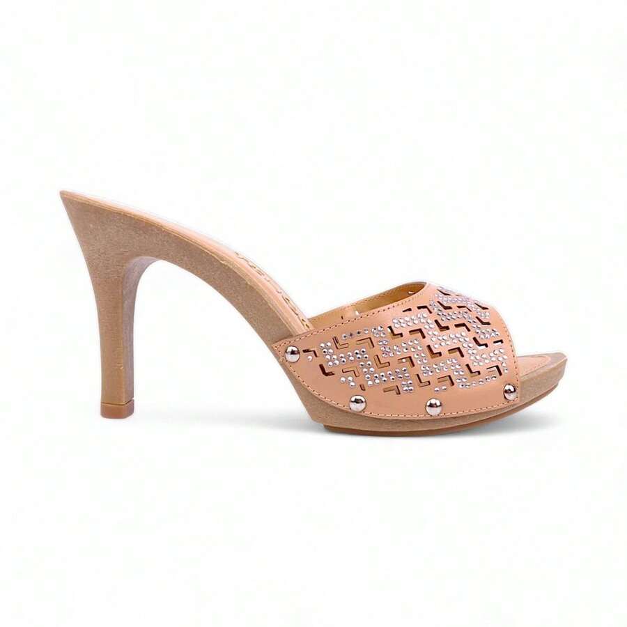 Tchocco Clogs With High Heels And Crystal Hotfix Detail - Màu be - Xem 1