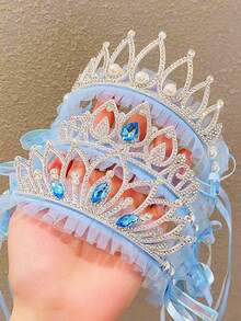 1 pezzo Cerchietto con corona blu, accessorio per capelli per adolescenti, cerchietto per foto di compleanno per ragazze, accessorio per capelli da principessa per adolescenti - Blu - Visualizzare 3