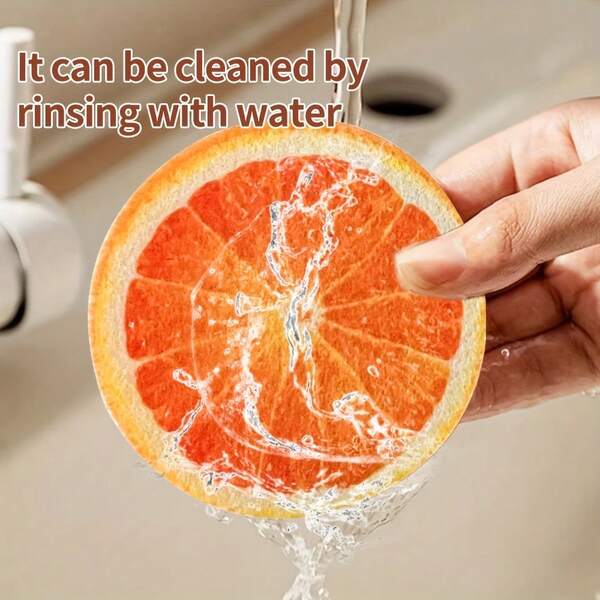 Esponja de Louça com Padrão de Frutas em 3 Camadas - Ferramenta Versátil de Limpeza de Cozinha para Máquina de Lavar, com Design Vibrante de Laranja, Maçã e Floral, para Tigelas, Panelas e Utensílios, Suprimentos para Lavar Louça