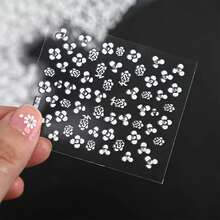 30 Sheets 3D Holographic Floral Nail Art Stickers - Self-Adhesive White Flower & Vine Leaf Decals, Glossy Finish Irregular Shapes For DIY Manicure, Women & S Nail Decor, Nail Stickers For Nail Art, Manicure Accessories, Selfadhesive Decals - 白色 - 查看 10