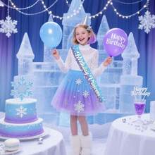 1Set Frozen Birthday Sash ForGirls Ice Princess Birthday Party Favors Frozen Birthday Party Photo Props Supplies Silver Blue Snowflake Birthday Princess Sash For Winter Wonderland Party Decorations Christmas Party Decorations - Blue - View 6