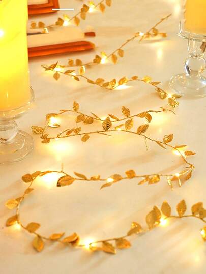 1pc 3.2/6.5/9.6/16.4Ft Simulated Golden Leaves Decorative String Lights,Battery Power Copper Wire Decorative Light,Suitable For Home Decor,Living Room Wall Decor, Birthday Decor,Parties Decor, Weddings Decor, Christmas Decor Light, Christmas Tree Decorative String Lights