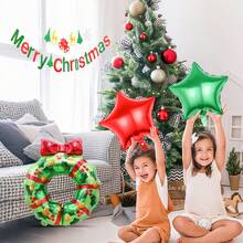 Set de 4 piezas de decoración de globos navideños, incluye bandera navideña colorida, aro de globo en forma de árbol de Navidad, globo estrella de 18 pulgadas, adecuado para fiesta de Navidad, decoración de ambiente navideño, actividades y decoración de fiesta con tema navideño, fiesta de Año Nuevo, decoraciones para reunión familiar de Navidad