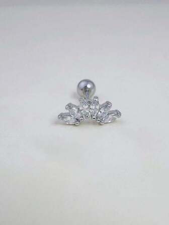 1 Pc Cute CZ Stud Earrings For Women Girls 6 Claws Crown Silver Color Cartilage Marquise Zirconia Stud Ball Screw Back Earrings Helix Tragus Piercing Jewelry