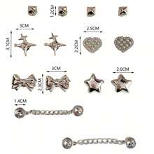 Conjunto de 14 peças de enfeites brilhantes para sapatos em formato de estrela e coração, com aparência metálica, que não desbotam, versáteis para praia no verão, sandálias casuais de casal, sapatos de EVA, lembrancinhas de festa e ideias de decoração.