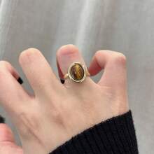 3-Piece Bohemian Style Golden Tiger Eye Stone 3-Piece Set Of Rings, Adjustable Loop Mouth For Easy Wearing, Super Romantic Birthday Gift For Girlfriend/Stylish Anniversary Gift For Daily Commuting Shirt Look Neat/Party Party Party Wear Sequin Skirt Super Outfit - Vàng - Xem 7