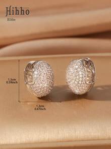 Hihho 1 Pair Luxury Cubic Zirconia Encrusted 3D Egg-Shaped Earrings, Fashionable & Elegant Jewelry Gift For Women - Egg-shaped - View 9