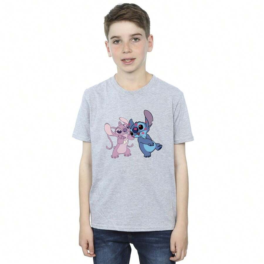 Disney Boys Lilo & Stitch Kisses T-Shirt (Sports Grey) - 100% Cotton - 153gsm - (BI22663)